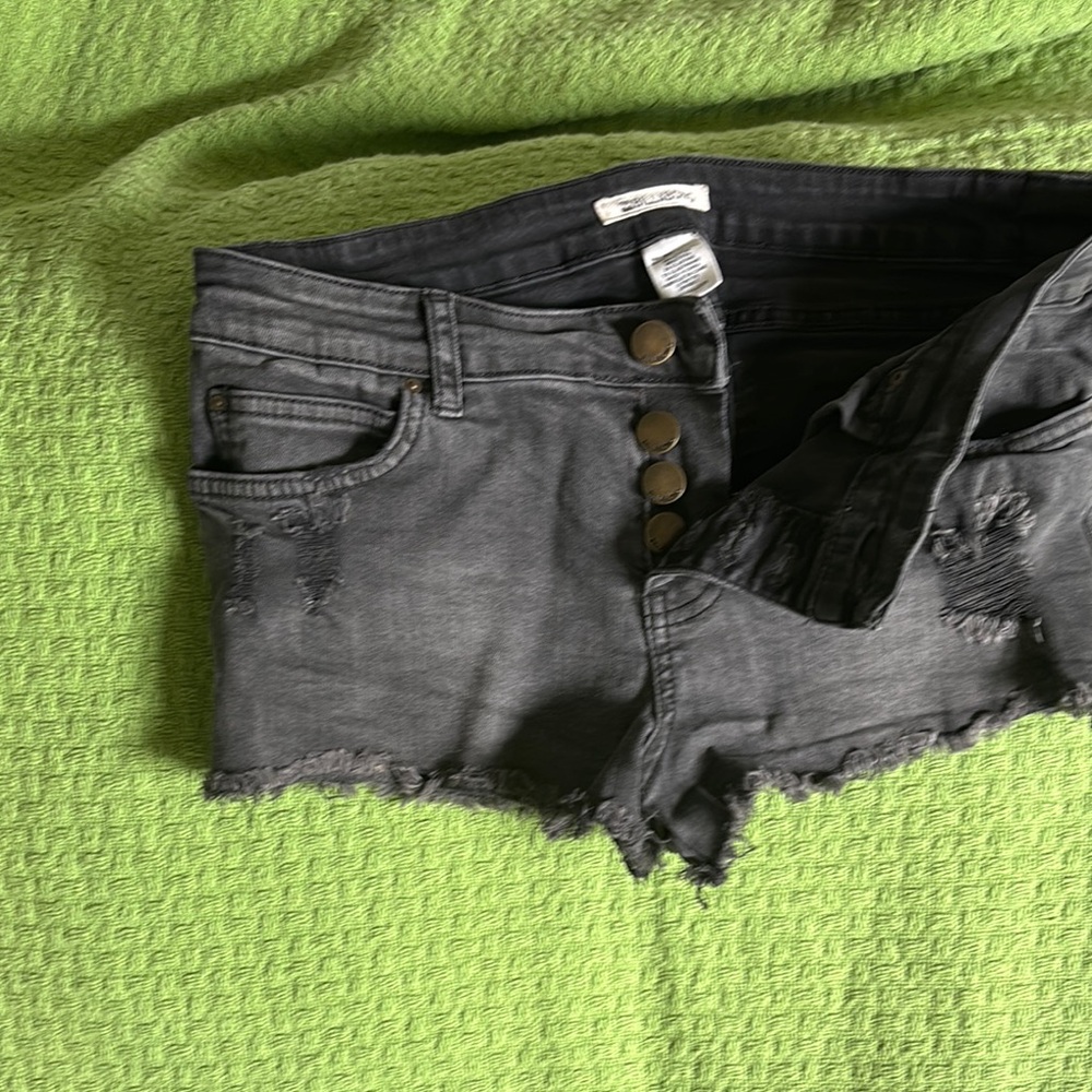 Billabong Women's Washed Black Distressed Denim Cutoff Shorts